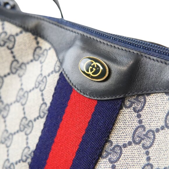 GUCCI Vintage Sherry Line Shoulder Bag Navy | GG Pattern | Interlocking G emblem - Picture 10 of 13